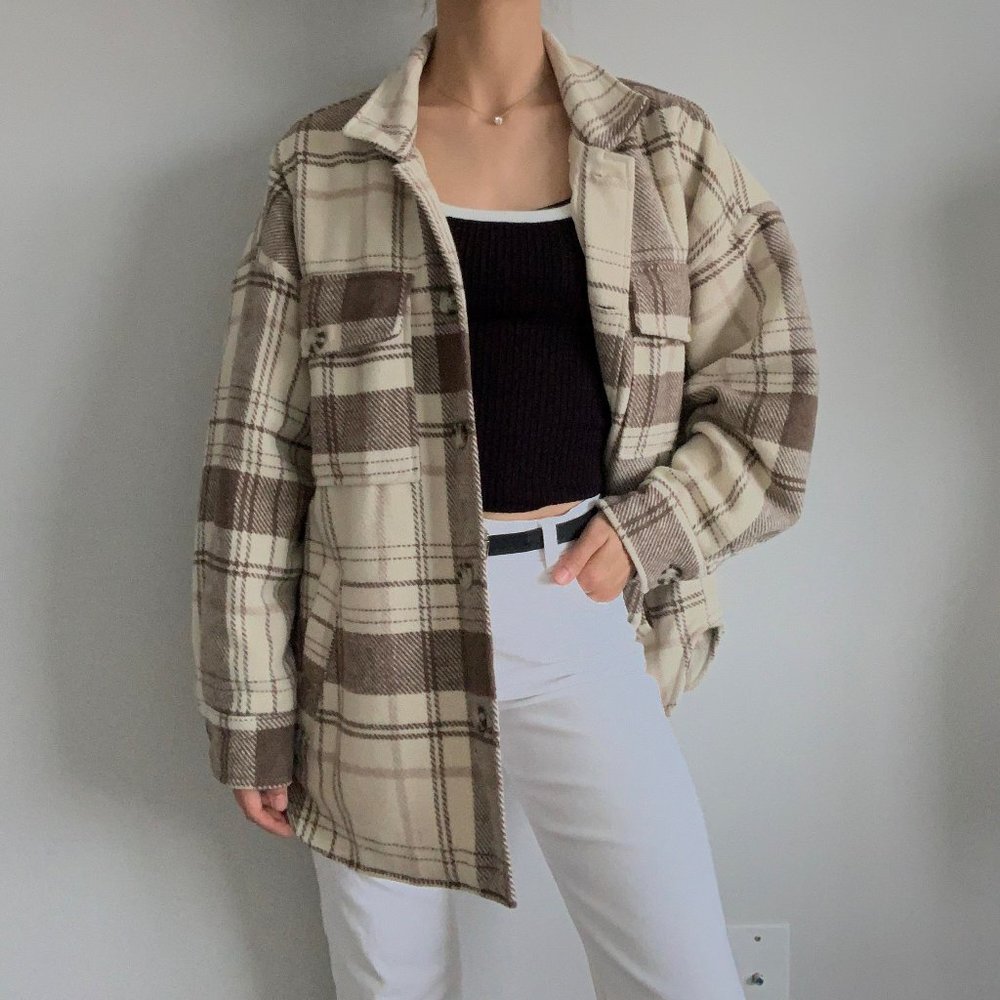 Oversized Padded Plaid Shirt Jacket / size: XL